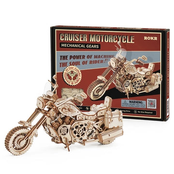 Cruiser Motorcycle DIY Wooden Model: 420-Piece Building Kit